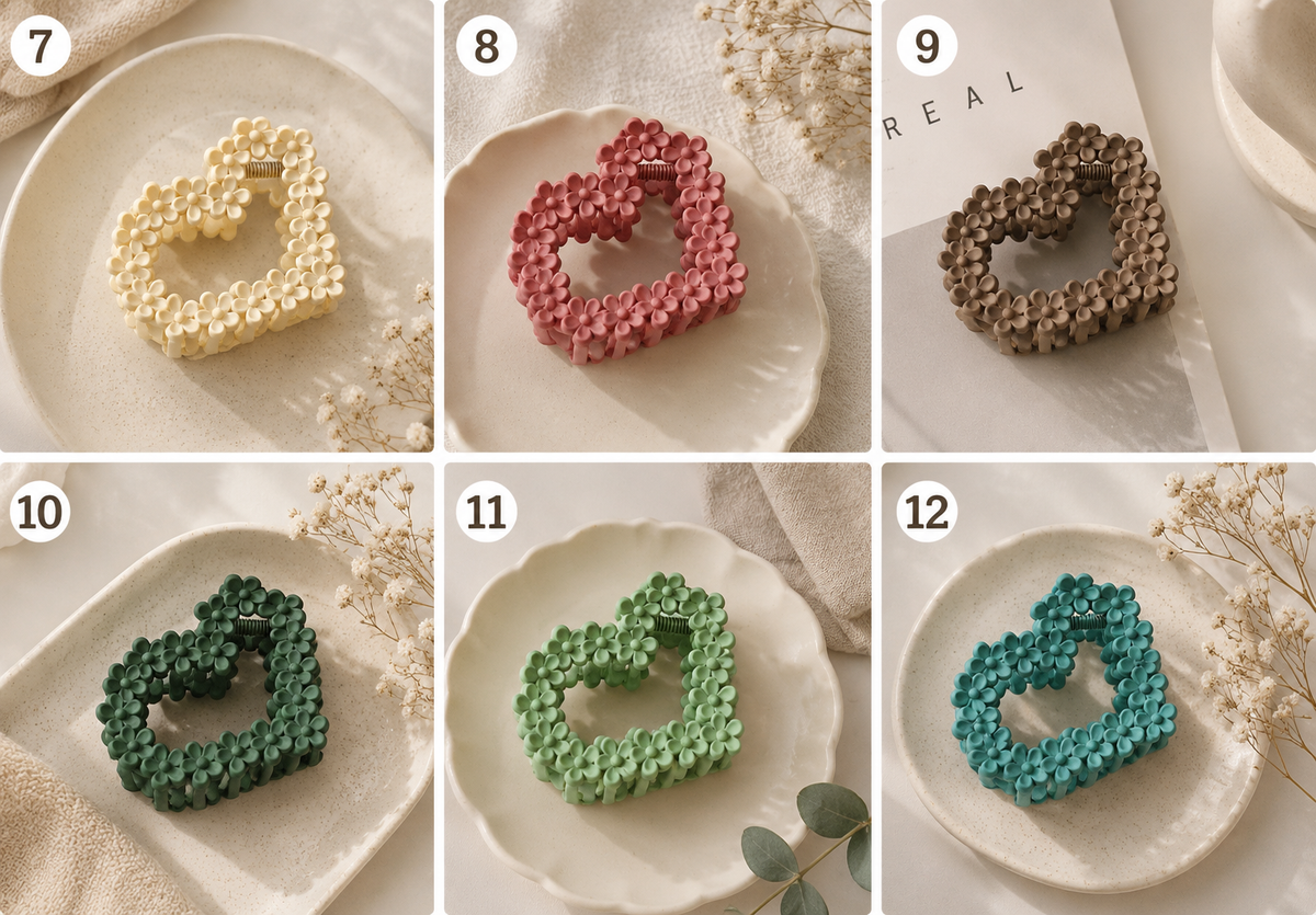 Floral Heart Design Hair Claw Clip