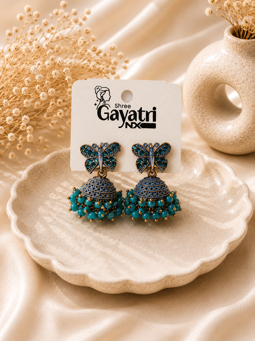 Blue Butterfly Jhumka Earrings