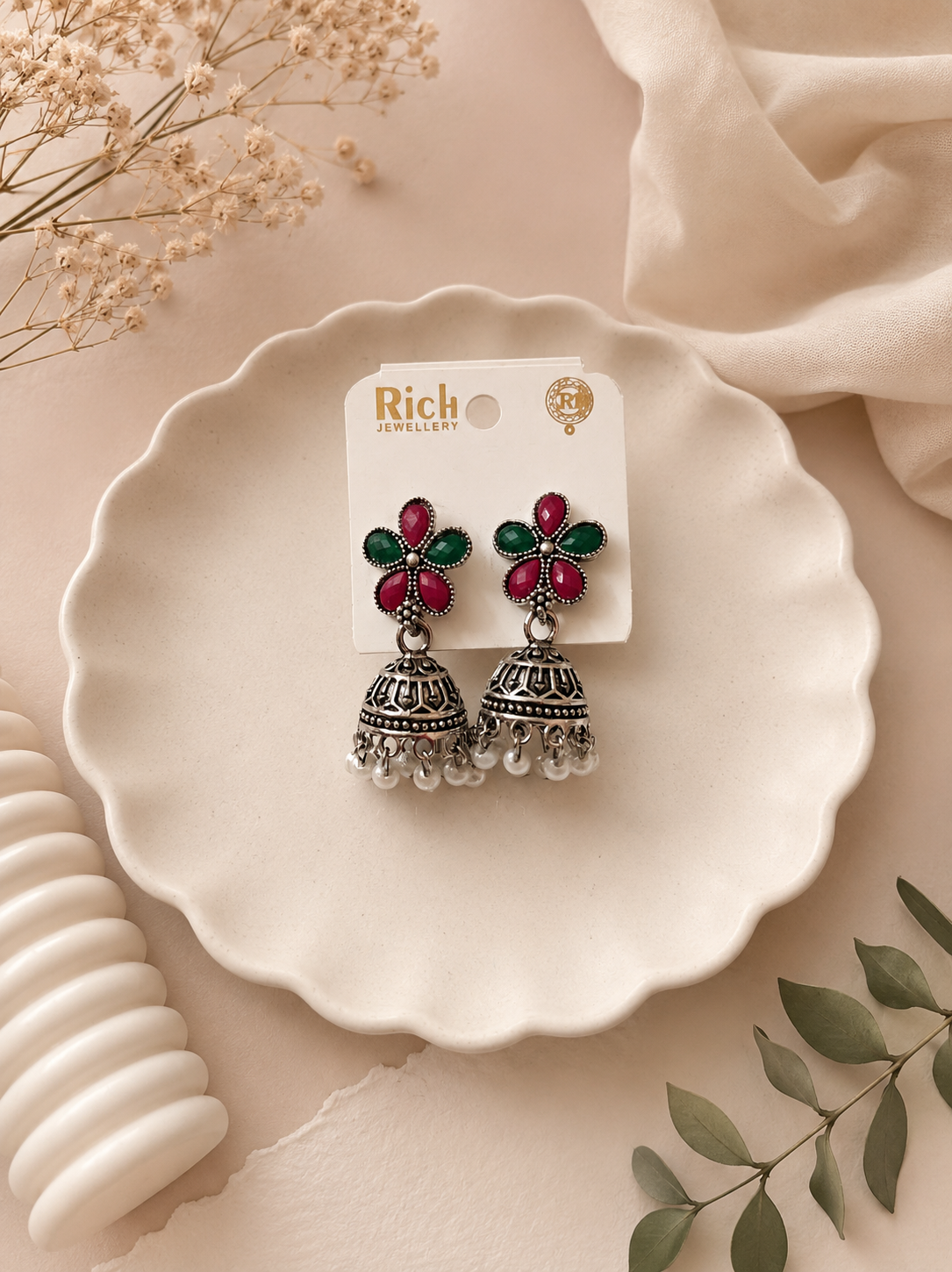 Flower Stone Jhumka Earrings – 1 Pair