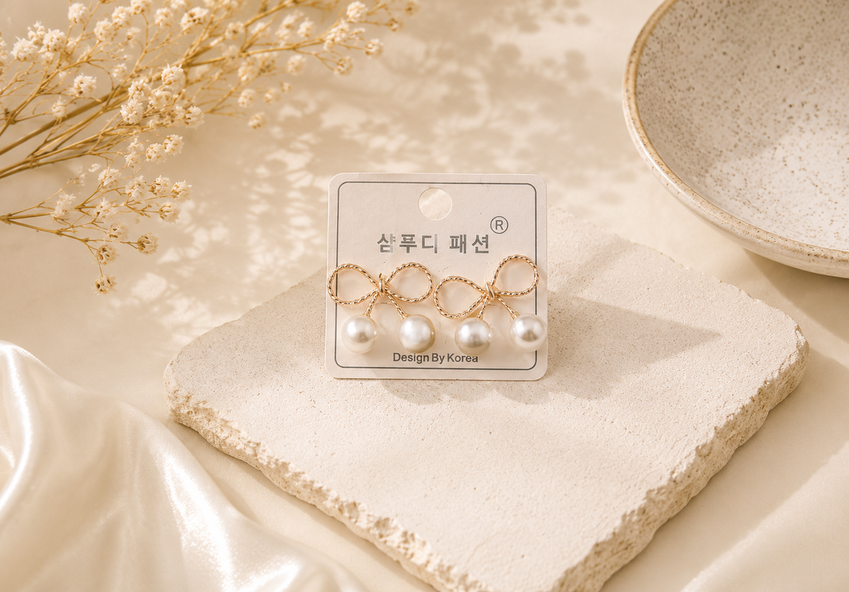 Rose Gold Bow Pearl Earrings ✨