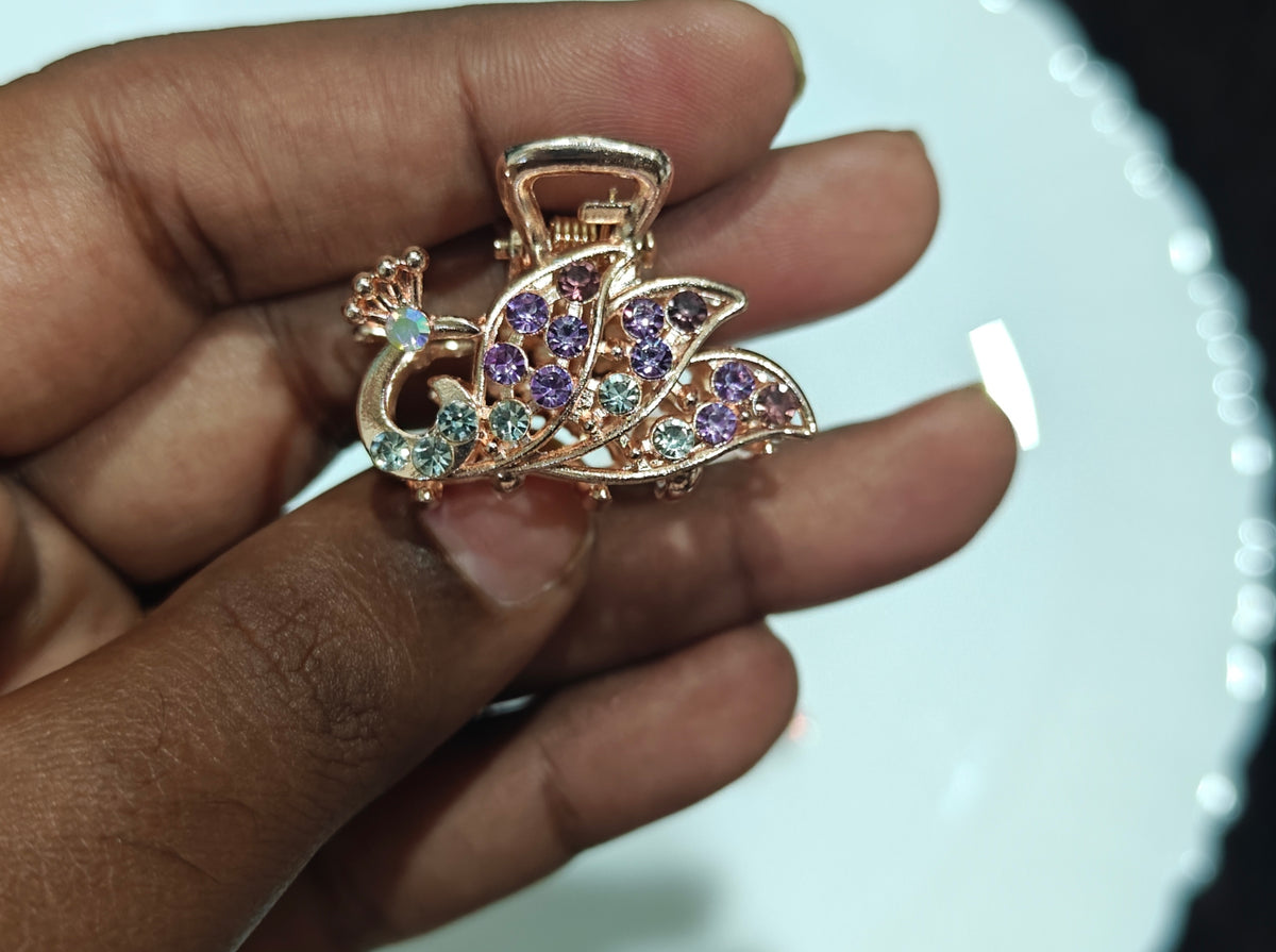 Elegant Peacock Crystal Hair Claw Clip – Rose Gold Rhinestone Hair Accessory