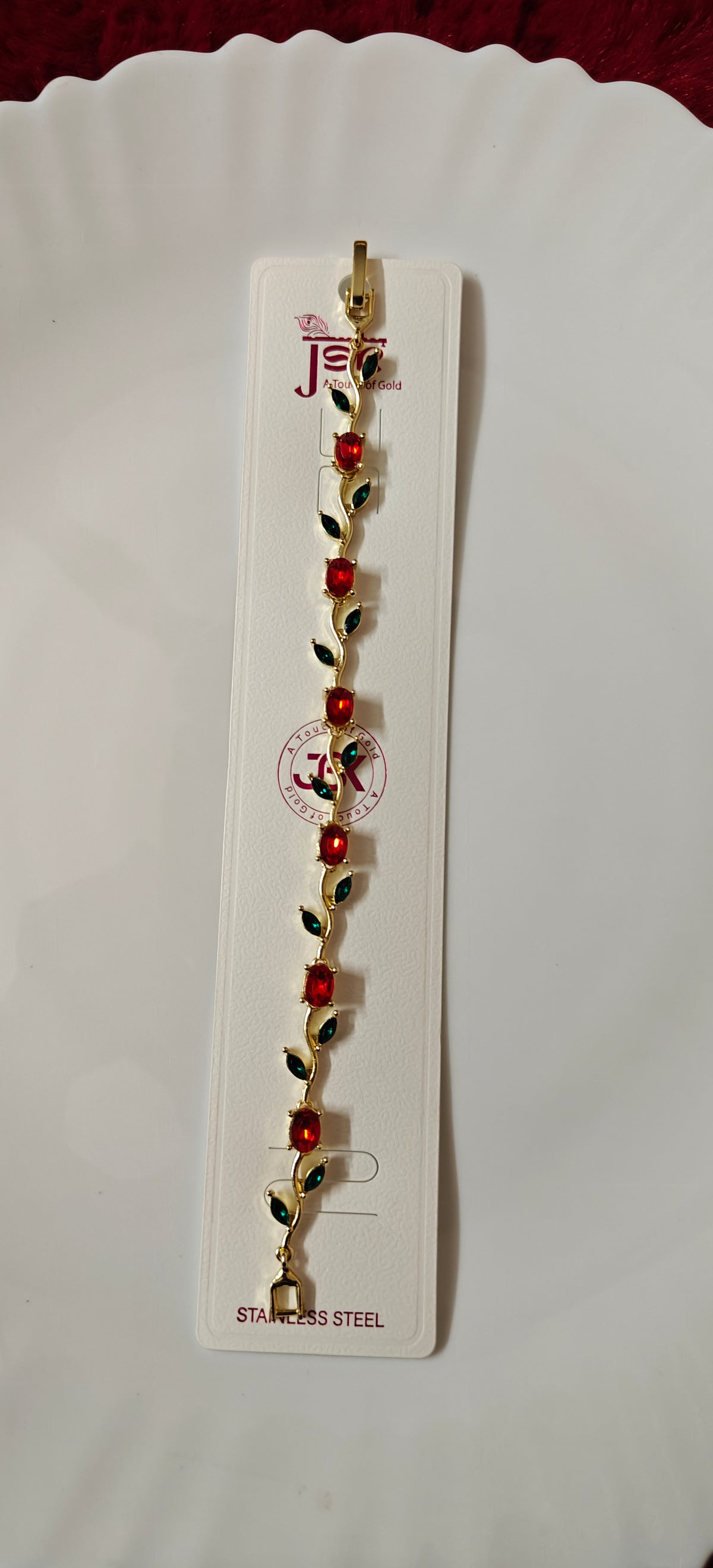 Red and Green Stone Leaf Bracelet
