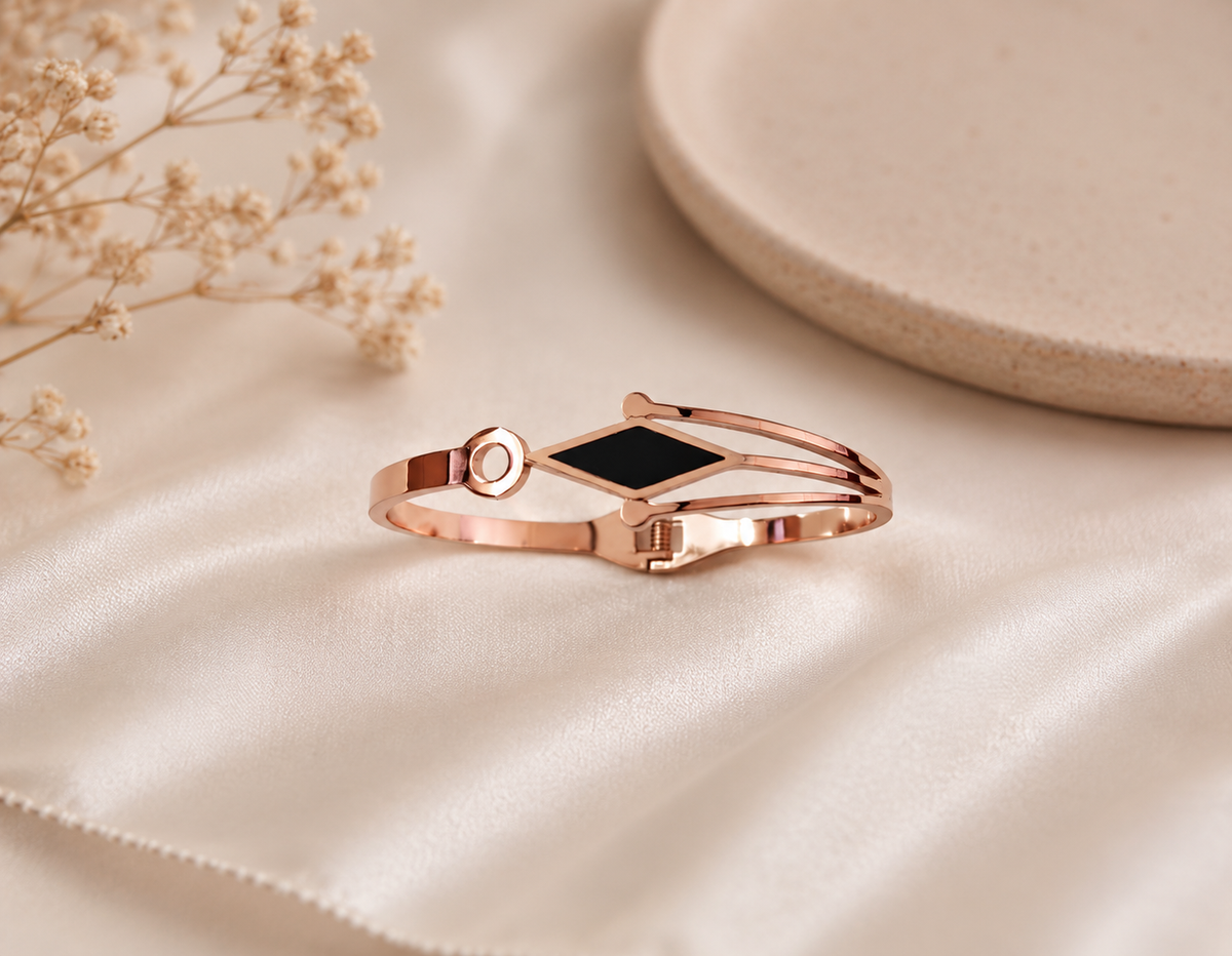 Rose Gold Geometric Black Stone Bracelet