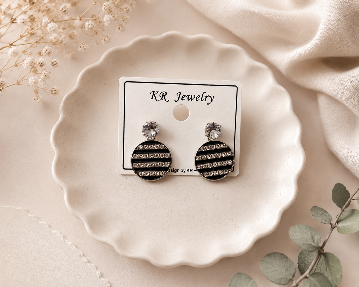 Black & Silver Crystal Drop Earrings – 1 Pair