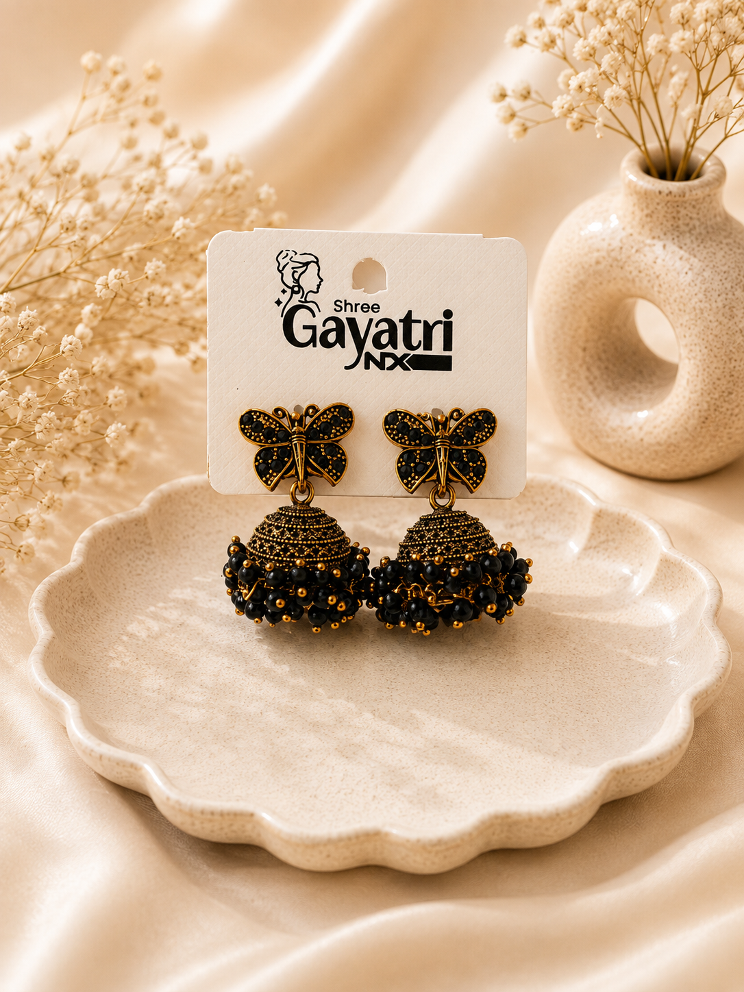 Black Butterfly Jhumka Earrings