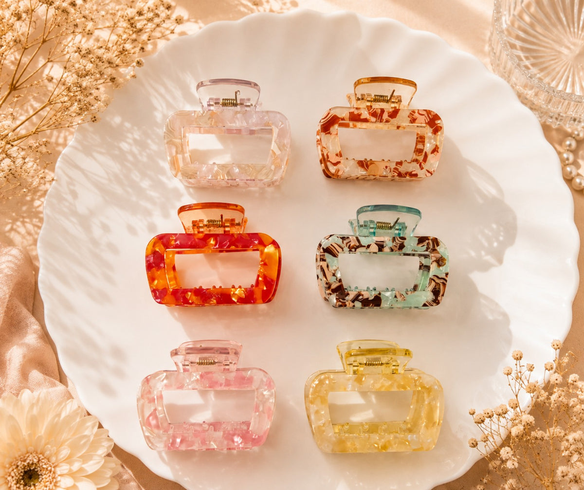 Marble Rectangle Claw Clip – Medium Size | Random Color (1 Piece)