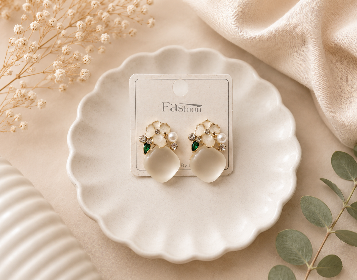 Floral Pearl Drop Earrings – 1 Pair