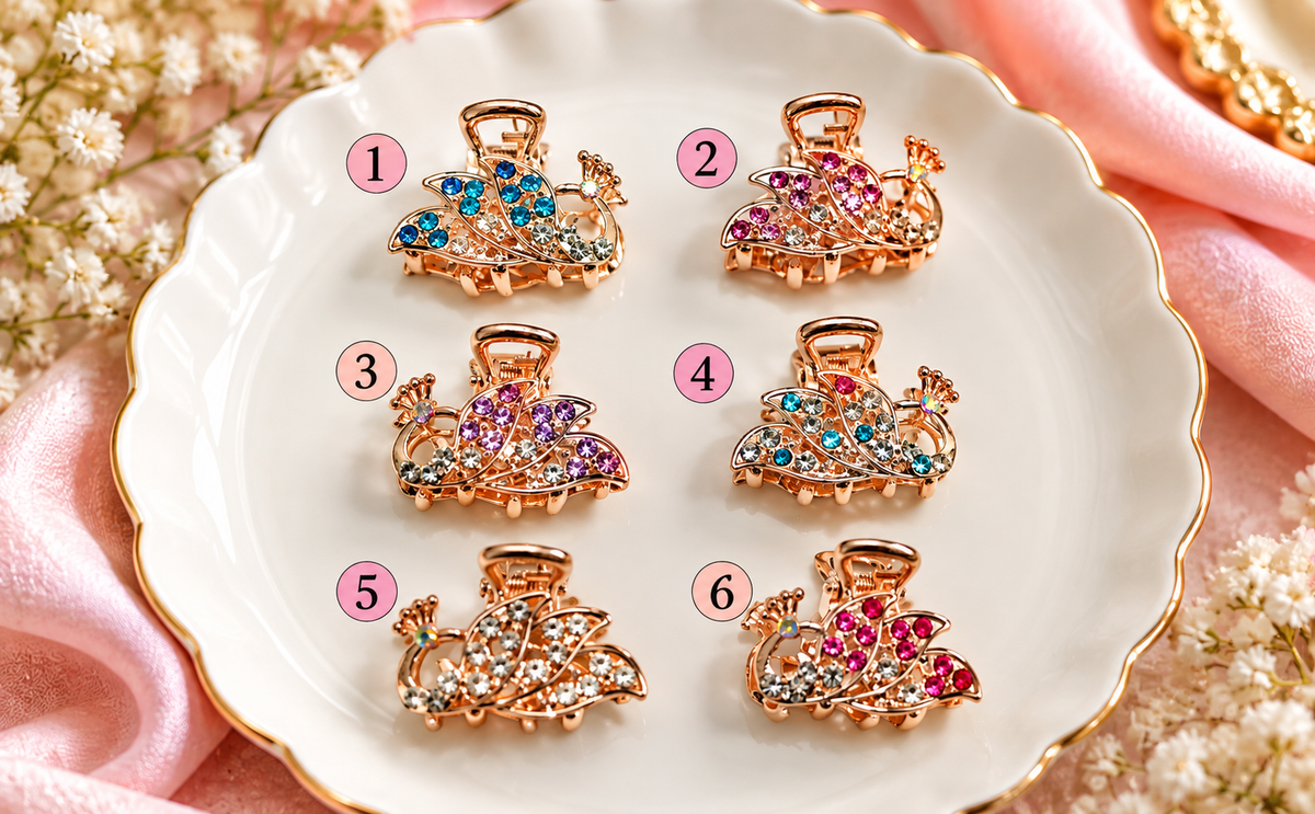 Elegant Peacock Crystal Hair Claw Clip – Rose Gold Rhinestone Hair Accessory
