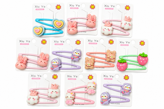 Cute Cartoon Hair Clips for Girls – Kawaii Snap Hair Pins Set (2 Pieces)
