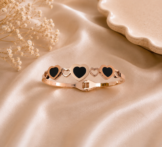 Rose Gold & Black Heart Charm Bracelet