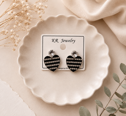 Black Heart Crystal Earrings – 1 Pair