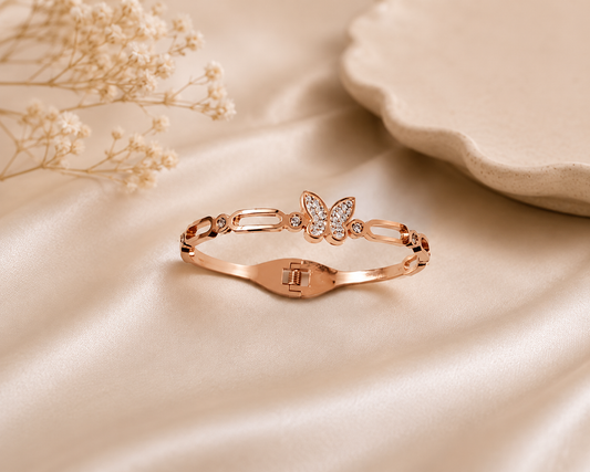 Rose Gold Butterfly Crystal Bangle