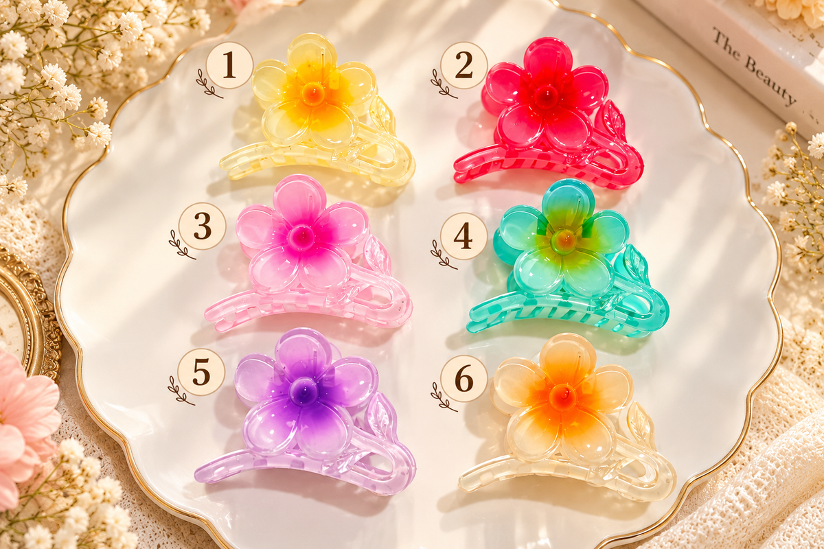 Glossy Floral Hair Claw Clip – Translucent Pastel Collection