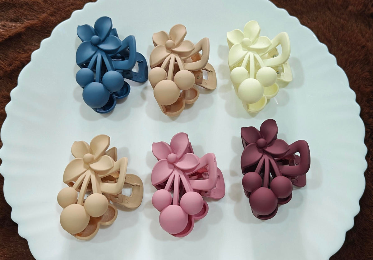 Floral Bow & Pearl Ball Hair Claw Clip – Elegant Matte Flower Hair Clip