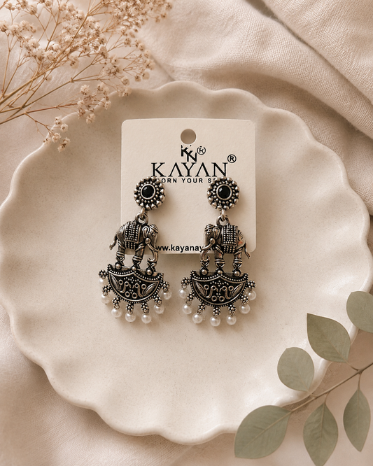 Oxidized Elephant Earrings – 1 Pair