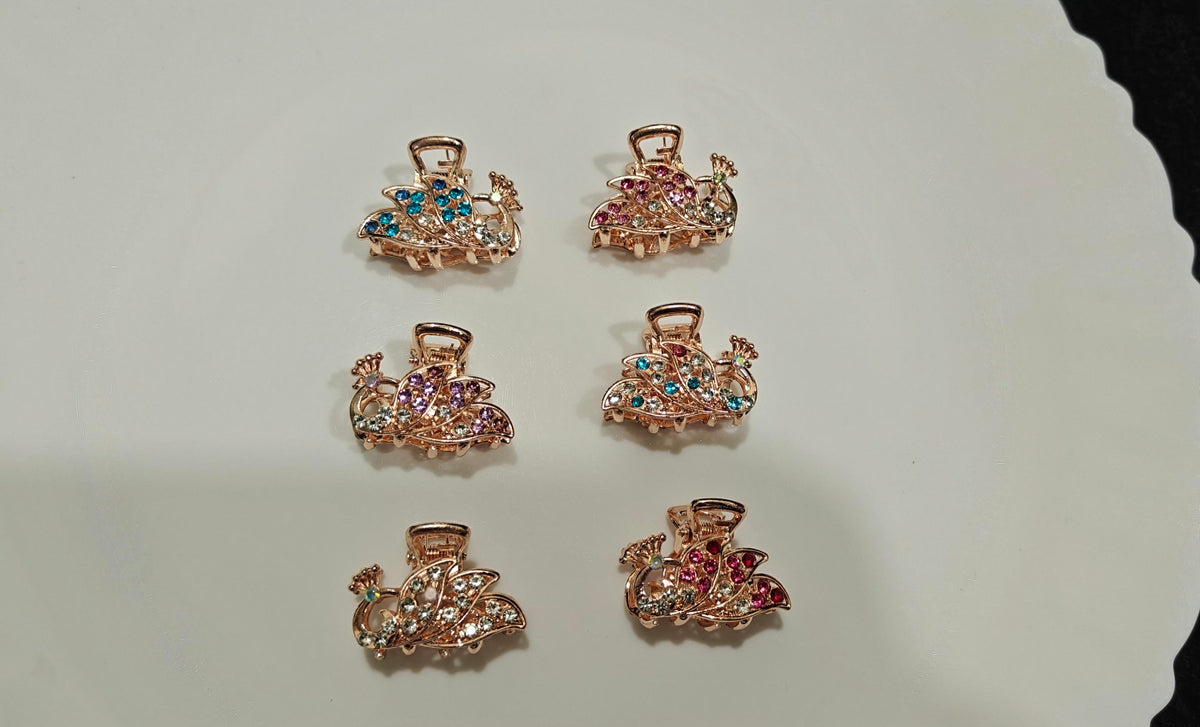 Elegant Peacock Crystal Hair Claw Clip – Rose Gold Rhinestone Hair Accessory