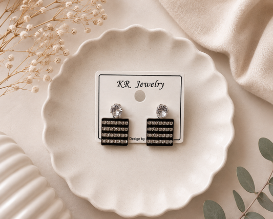 Black Crystal Rectangle Earrings – 1 Pair
