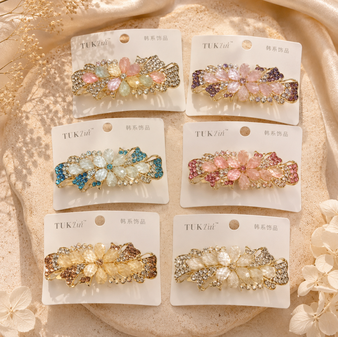 Luxury Floral Crystal Hair Barrette