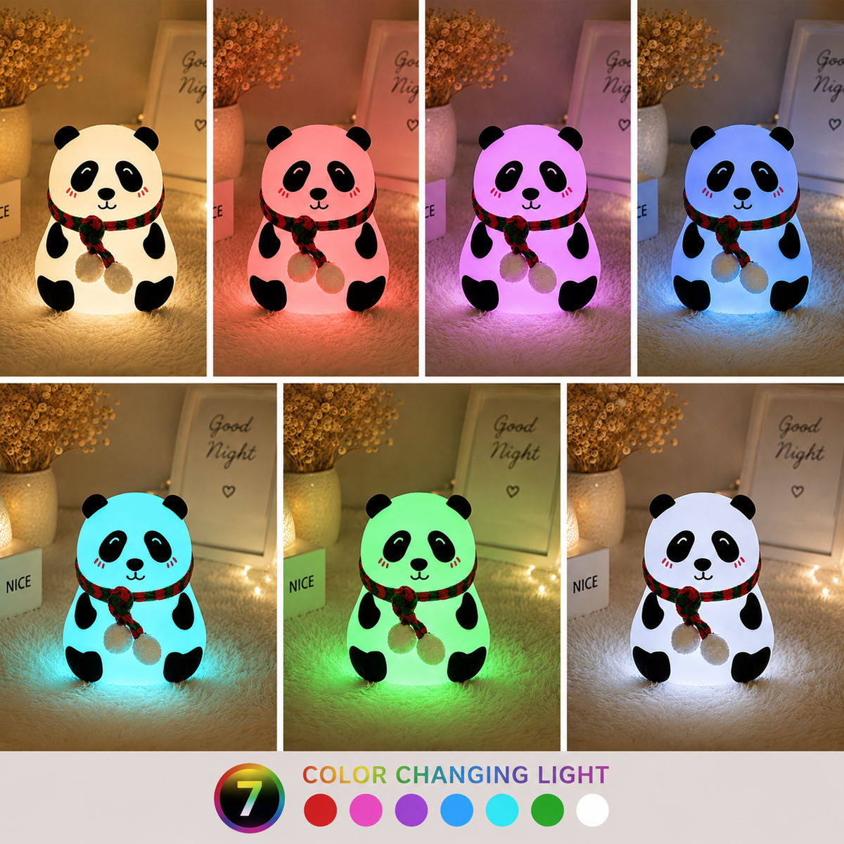 🐼 Panda LED Night Lamp – 7 Color Changing Silicone Light
