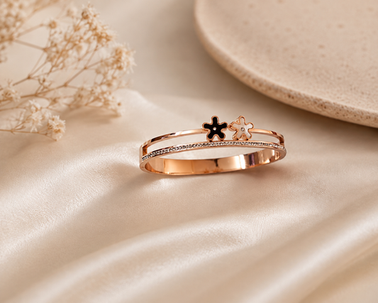 Rose Gold Double Flower Stone Bracelet