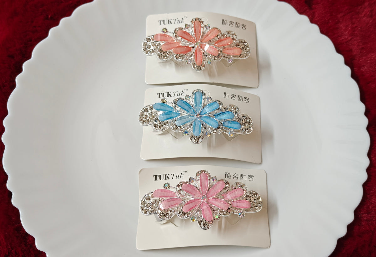 Fancy Floral Rhinestone Hair Clip – Multicolor Flower Design