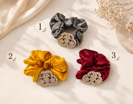 Satin Embellished Scrunchie – Elegant Hair Accessory