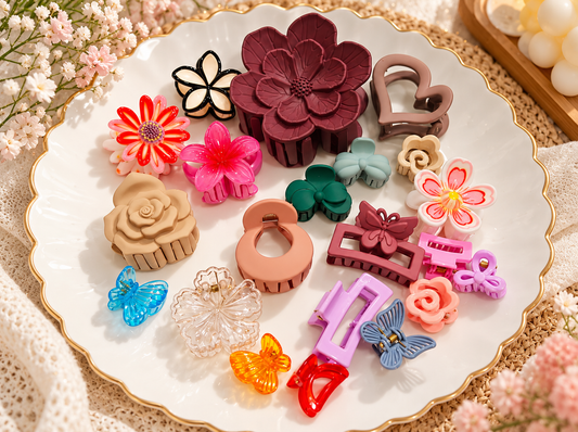 Cute Floral & Butterfly Hair Claw Clips – Trendy Korean Style Hair Accessories(21 pieces)