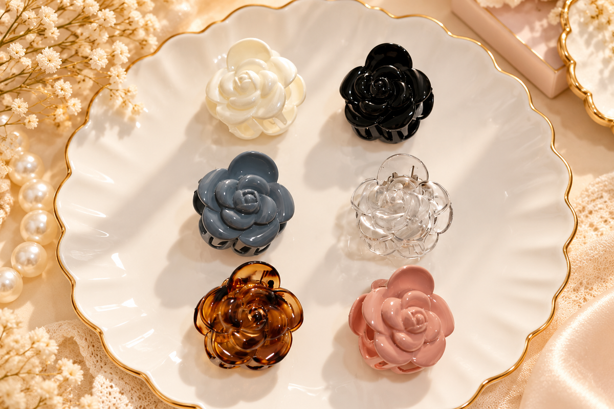 Glossy Rose Flower Hair Claw Clip – Elegant Collection