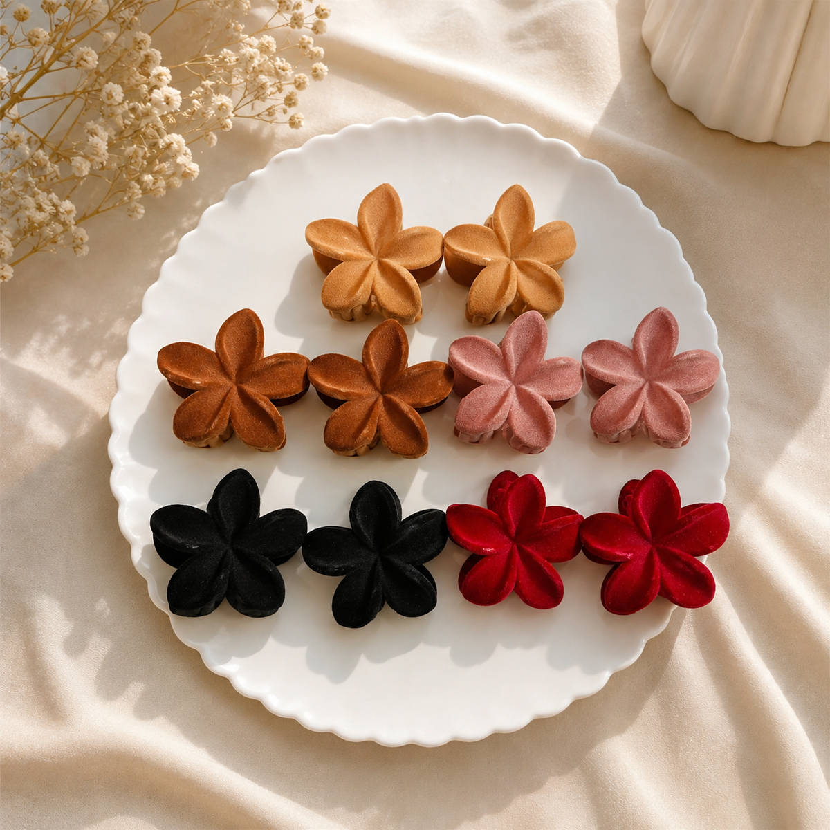 Flower Velvet Matte Finish Hair Claw clip
