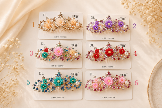 Floral Crystal Pearl Hair Clip 🌸✨