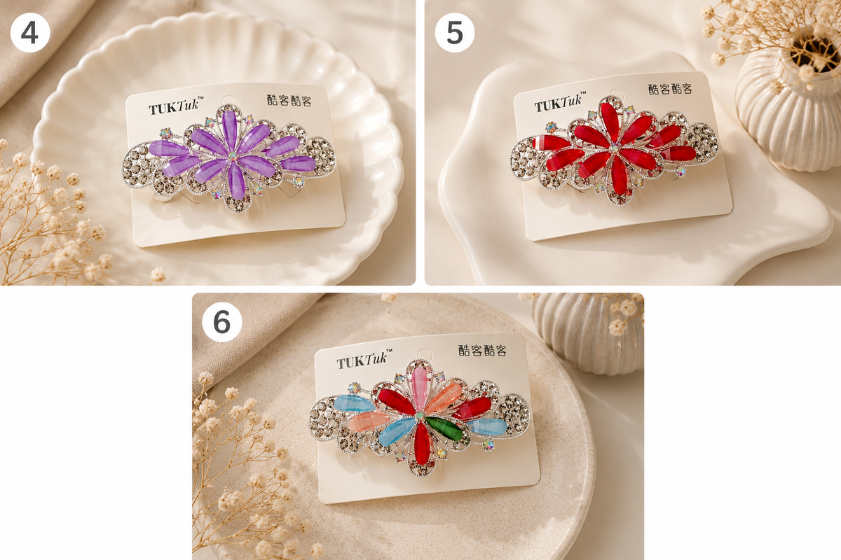 Fancy Floral Rhinestone Hair Clip – Multicolor Flower Design