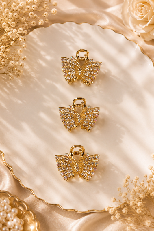 Butterfly stone Claw Clip – Premium Gold Finish (1 Piece)