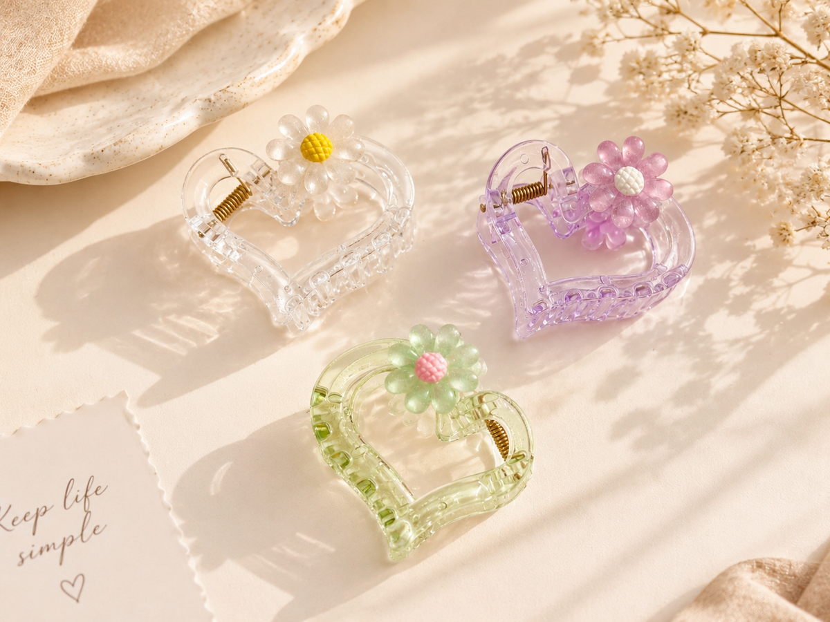🌸 Heart-Shaped Floral Hair Clips – Cute & Elegant 💗