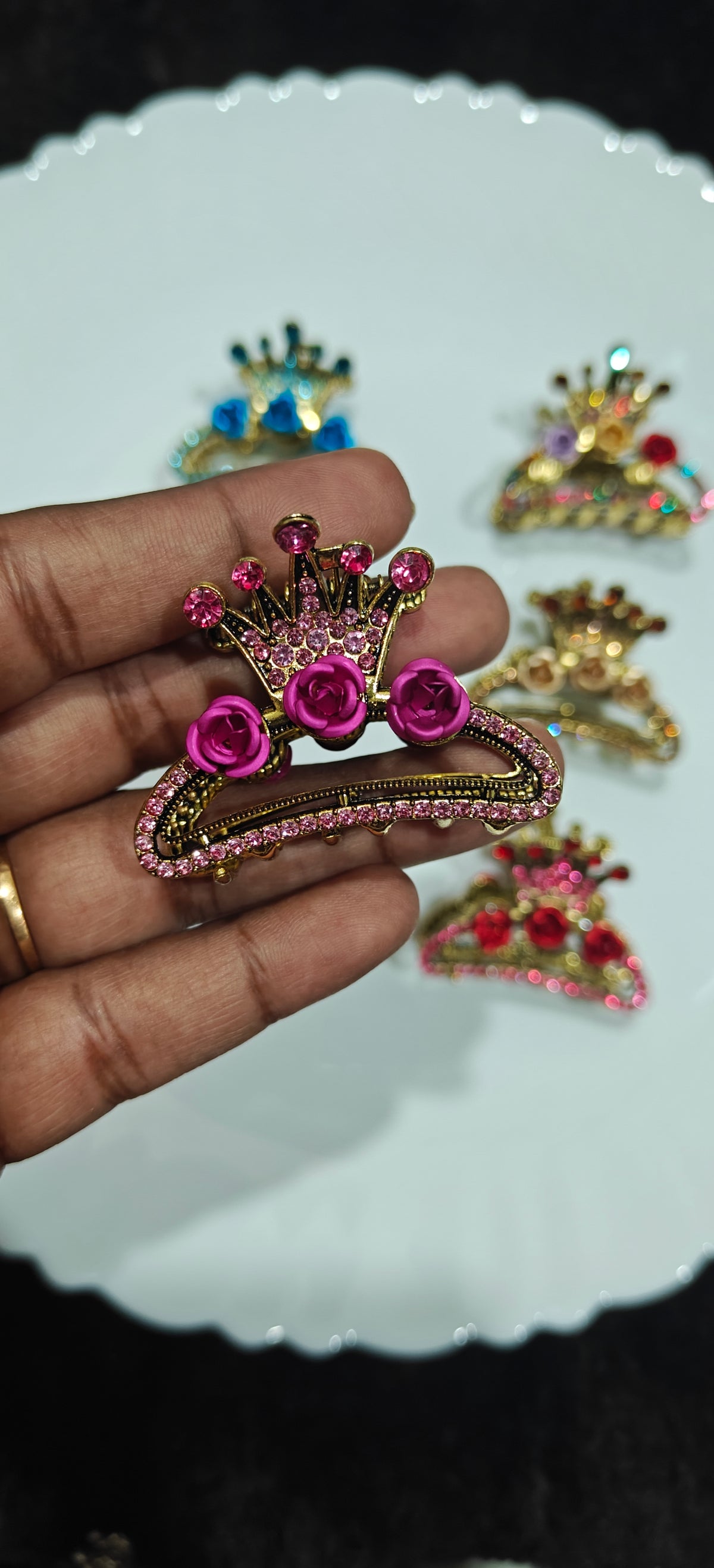 Royal Crown Rose Hair Claw Clip – Elegant Rhinestone Hair Accessory