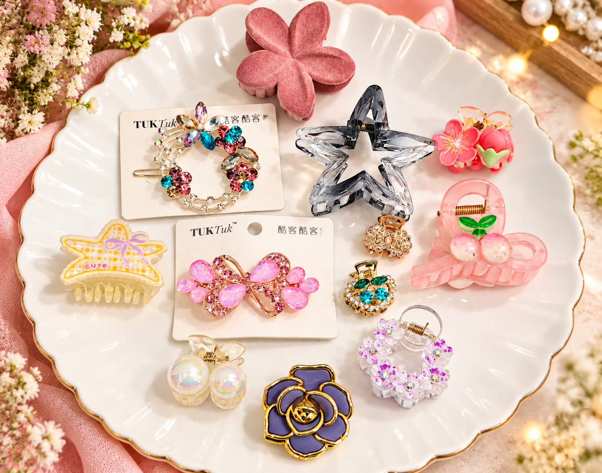 Aesthetic Floral & Crystal Hair Claw Clips – Cute & Elegant Hair Accessories
