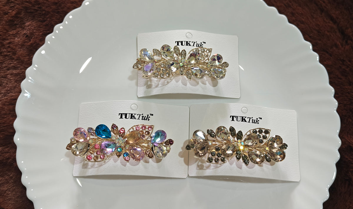 Premium Crystal Floral Hair Clip – Elegant Rhinestone Collection