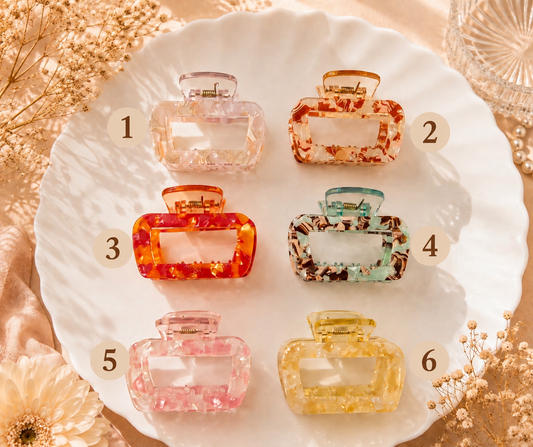 Marble Rectangle Claw Clip – Medium Size | Random Color (1 Piece)