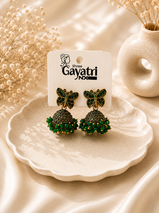 Green Butterfly Jhumka Earrings
