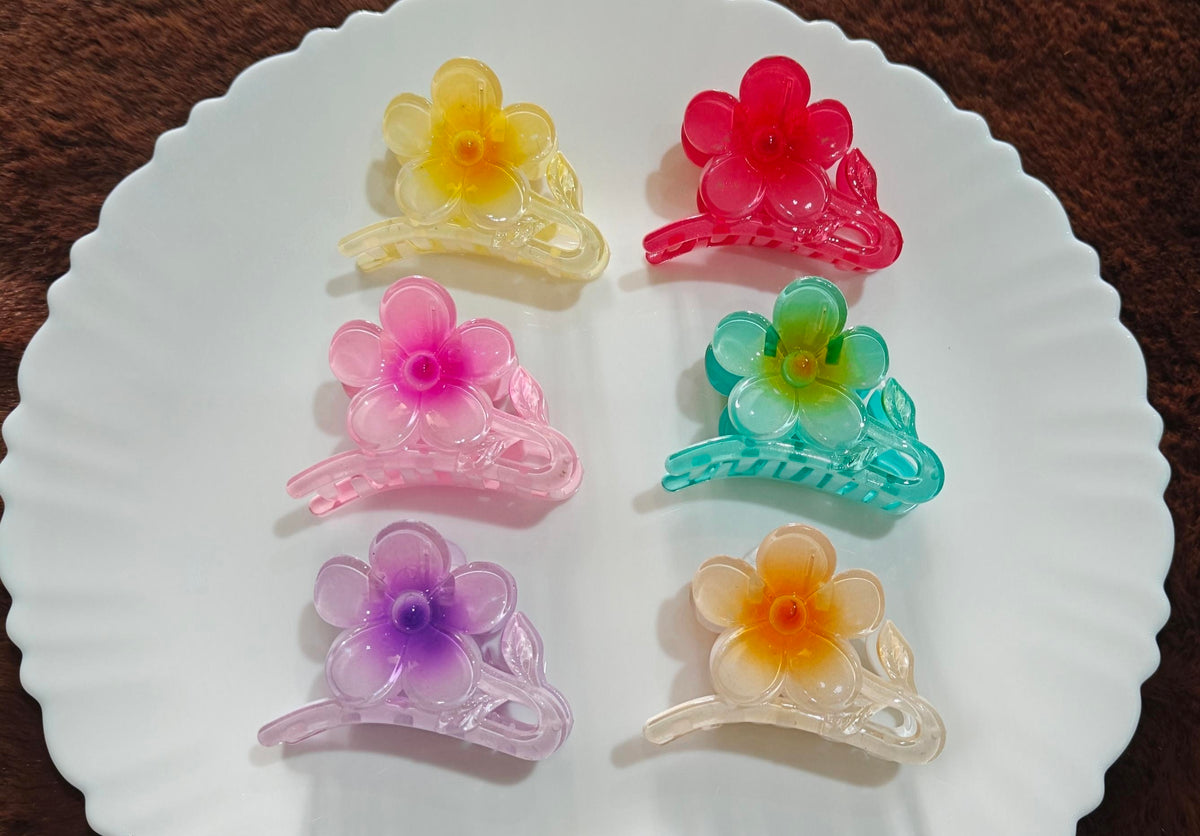 Glossy Floral Hair Claw Clip – Translucent Pastel Collection