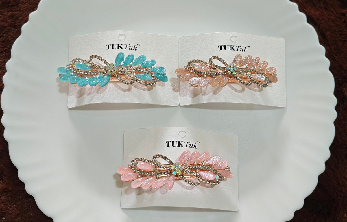 Elegant Rhinestone Floral Hair Clip – Pastel Collection