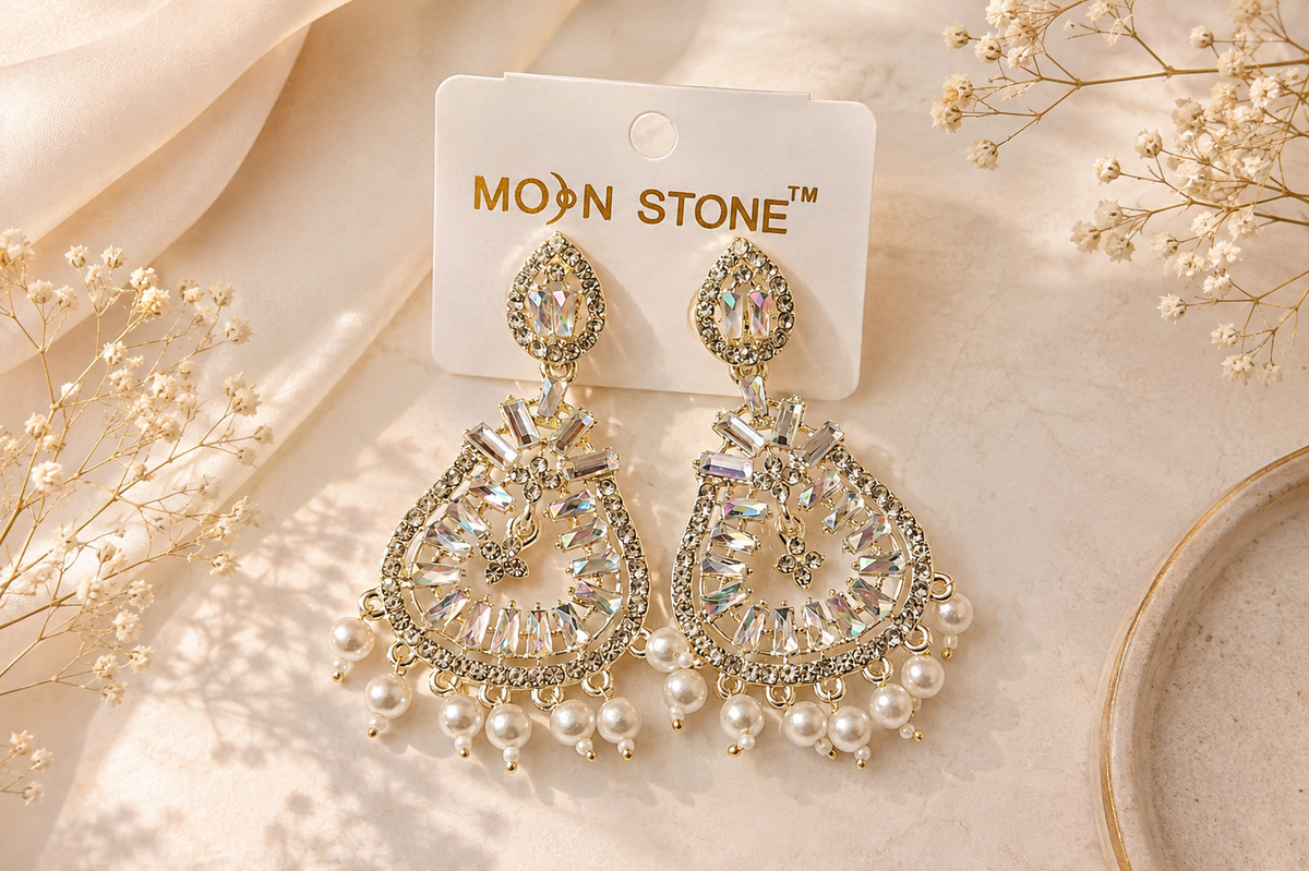 Crystal Pearl Drop Statement Earrings ✨