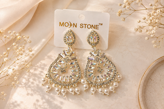Crystal Pearl Drop Statement Earrings ✨