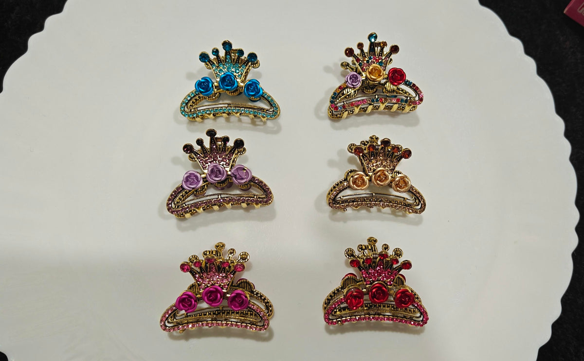 Royal Crown Rose Hair Claw Clip – Elegant Rhinestone Hair Accessory