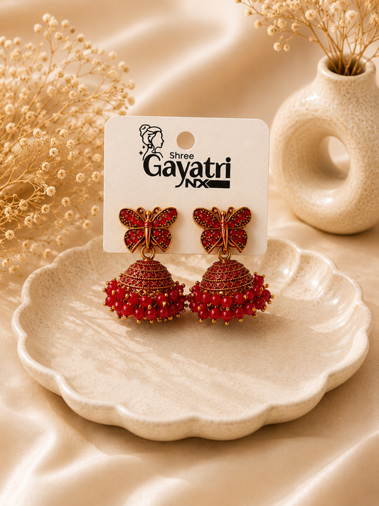 Red Butterfly Jhumka Earrings