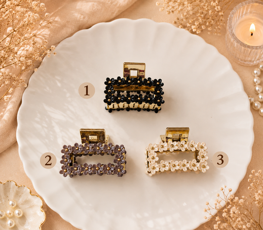 Rectangle Shape Floral Claw Clip