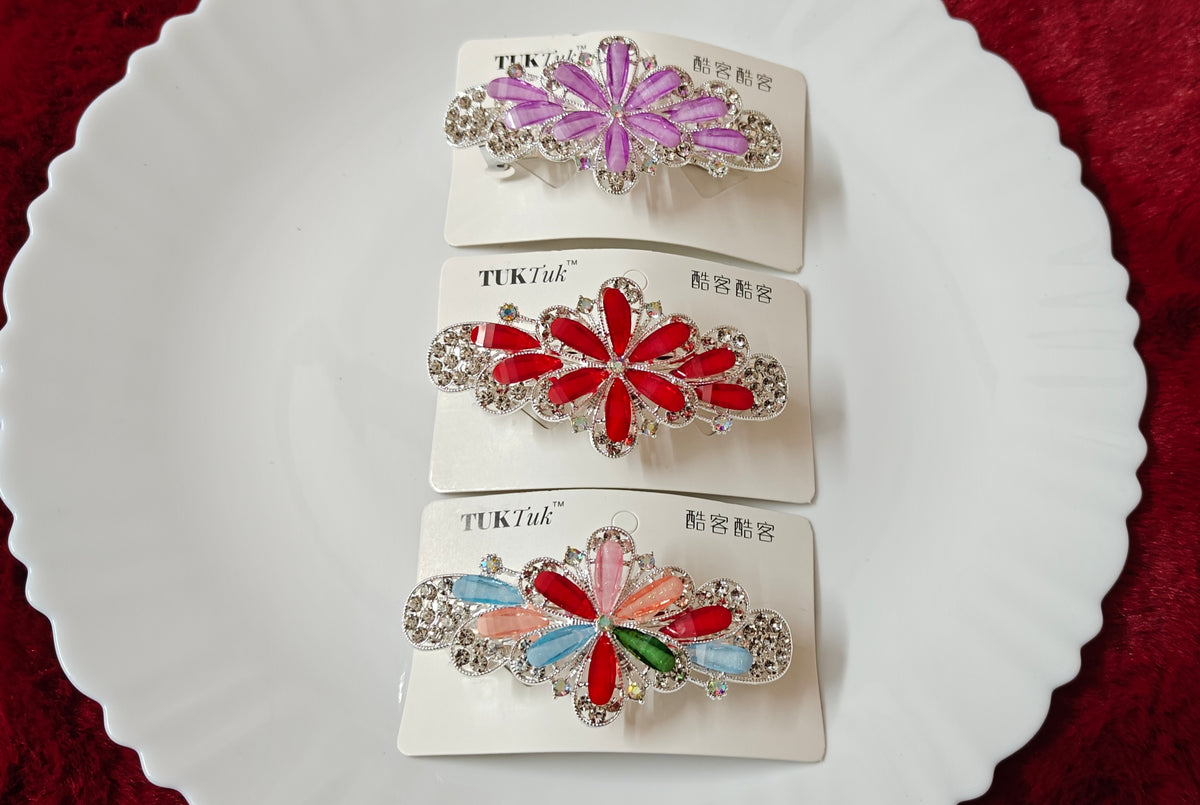 Fancy Floral Rhinestone Hair Clip – Multicolor Flower Design