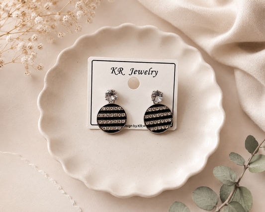 Black & Silver Crystal Drop Earrings – 1 Pair
