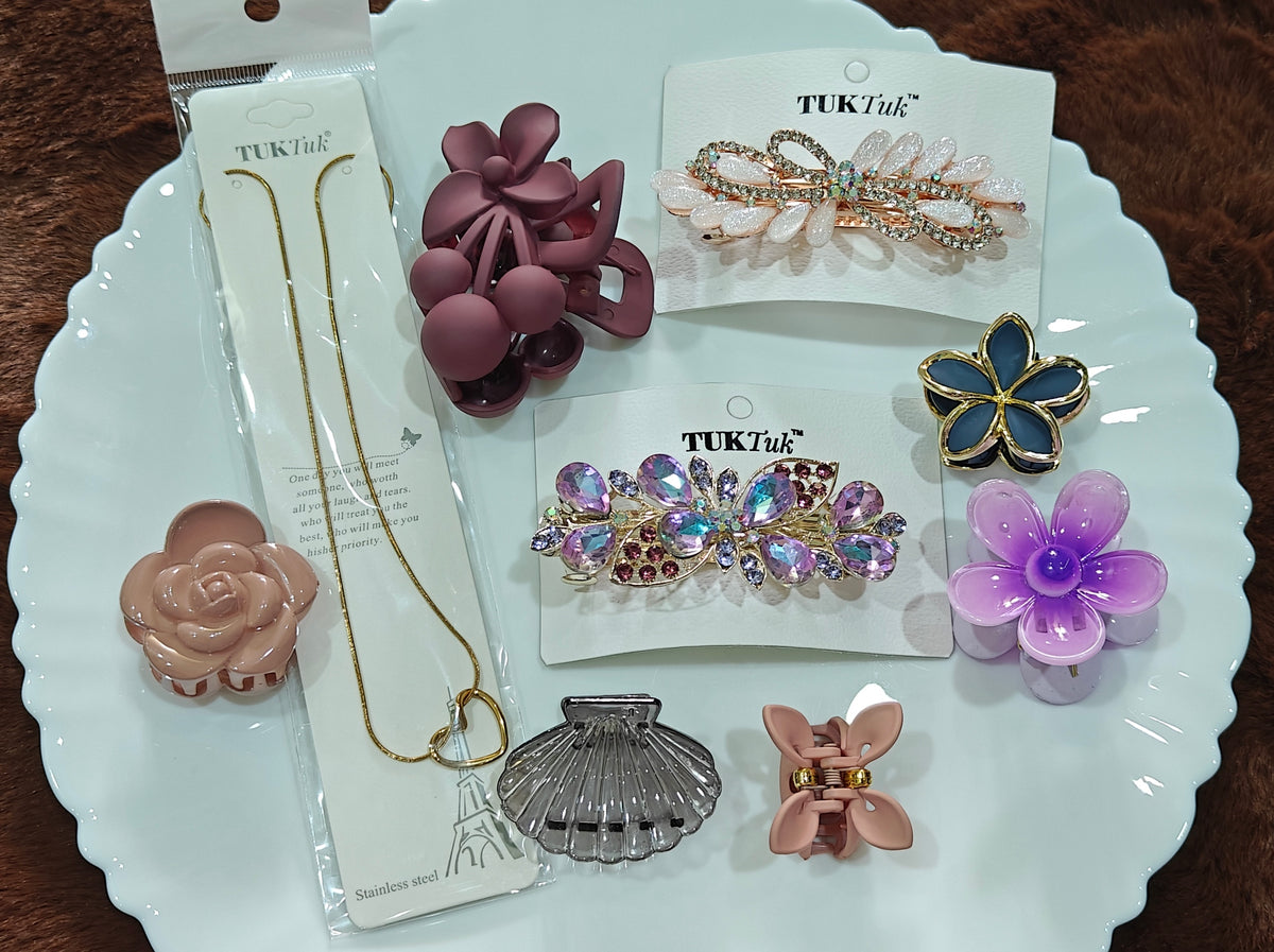 Elegant Floral Hair Claw Clip & Crystal Hair Accessories Collection(Diwali Series 1)