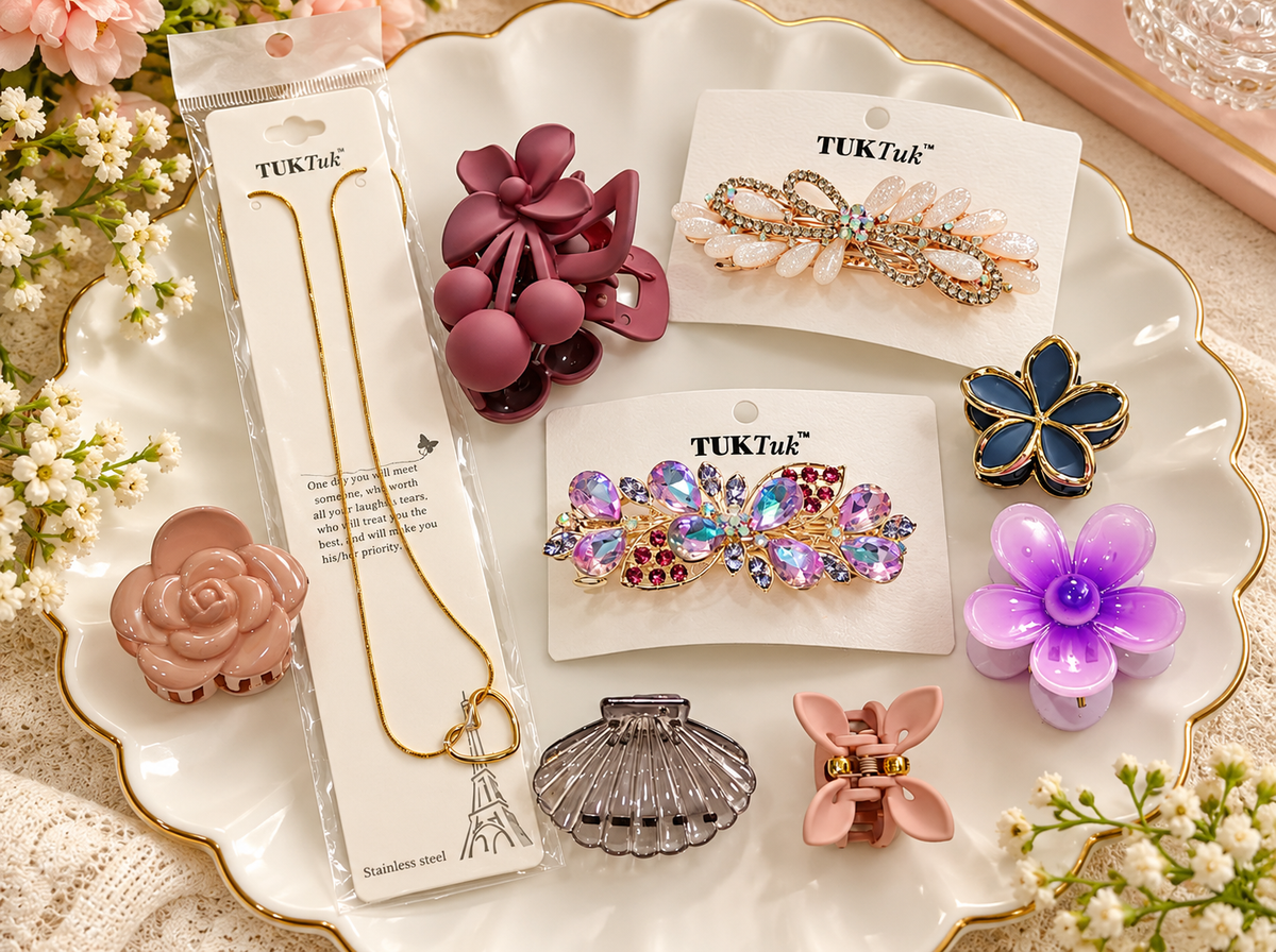 Elegant Floral Hair Claw Clip & Crystal Hair Accessories Collection(Diwali Series 1)