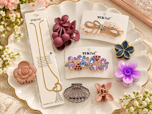 Elegant Floral Hair Claw Clip & Crystal Hair Accessories Collection(Diwali Series 1)